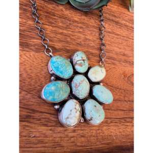 Collier en forme de fleur en turquoise et argent sterling Jeff James Carico Lake - Product Image 3