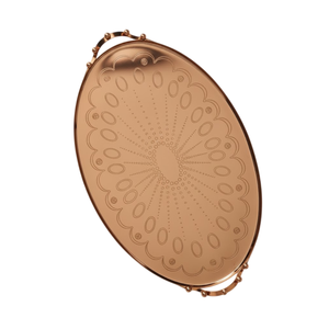 Bandeja Ovalada de Cobre de Lujo con Patrón Decorativo en Relieve, Estilo Vintage, Plato de Metal Color Oro Rosa para Comedor y Cocina - Product Image 1