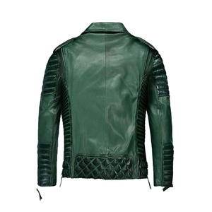 Veste en cuir verte pour homme, pour sports de moto en plein air, fermeture éclair réversible, veste en cuir d'hiver pour homme - Product Image 2