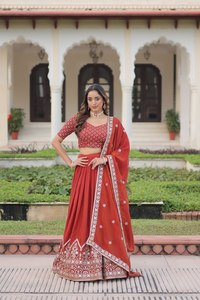 Lehenga Choli Rojo para Mujer, Diseño Indio, Ropa de Boda, Ropa de Fiesta, Chaniya Choli, Estilo Bollywood, Trajes Indios - Product Image 4