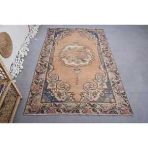 พรมขนสัตว์แนววินเทจสีส้มสีฟ้า44 x 71ft (134x217ซม.) พรมปอกระเจาลายแอบสแตรกต์ยางรองทรงสี่เหลี่ยมผืนผ้าขนาด10มม. - Product Image 1