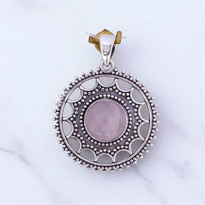 Colgante de cuarzo rosa Pieza de joyería de plata de ley fina 925 Joyería de plata al por mayor - Product Image 3