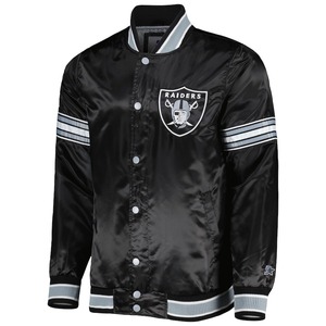 Custom Men Raiders Bomber Jacket Embroidered Satin Baseball Jacket Raiders Black Bomber Lightweight Customized Snap Button Closu