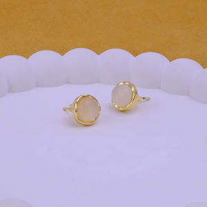 Women's White Chalcedony <b>Handmade</b> Gemstone Stud <b>Earrings</b> Gold Plated Minimalist Studs Trendy Fashion Wholesale - Product Image 5