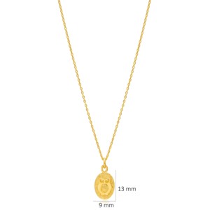 Collar con Colgante Ovalado Liso con Diseño de Búho, Chapado en Oro de 22K, Hecho a Mano en Turquía, Venta al por Mayor, Joyería de Plata de Ley 925 - Product Image 3