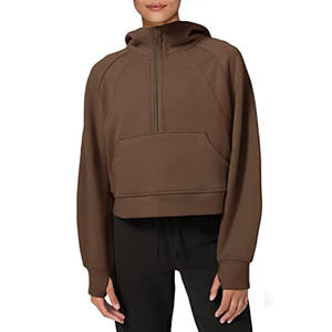 Sudadera femenina Logotipo personalizado Sudadera con capucha con cremallera Grueso Mujeres Otoño Tops Sudaderas con capucha negras Liso - Product Image 4