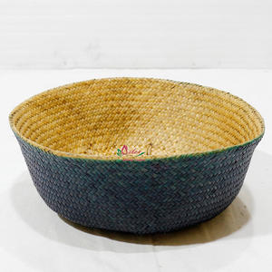 Artex Dong ตะกร้าใบปาล์มทำมือพร้อมที่จับของตกแต่งบ้านสีธรรมชาติและสีฟ้า - Product Image 6