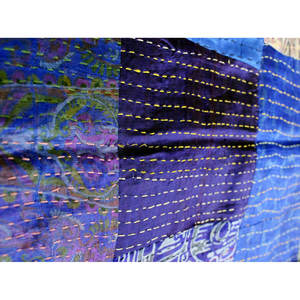 Colcha Vintage India 100% Seda Sari Kantha Patchwork Gudri Ralli, Cubrecama de Algodón con Estampado de Bloques para Uso Doméstico en Invierno - Product Image 2