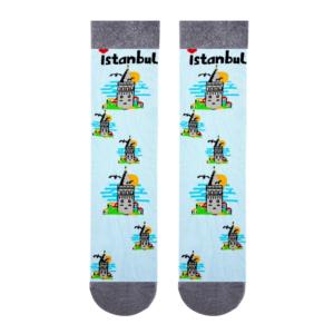 Calcetines de Nailon Jacquard Estampados con la Torre Galata de Estambul, Transpirables y Resistentes al Calor, Personalizables para Uso Diario en Verano e Invierno - Product Image 1