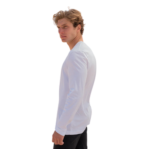 <b>Men</b> <b>White</b> 100% Luxury Organic Cotton Crew Neck T <b>Shirt</b> Pre Shrunk GOTS Certified Premium <b>Long</b> <b>Sleeve</b> Breathable Fit Tee - Product Image 5