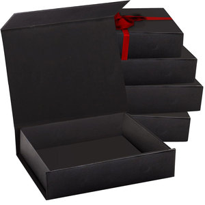 Caja de Regalo Rígida Negra con Tapa de Cierre Magnético, Cajas Rectangulares de 7" X 5" X 1.6" para Regalos con Acabado Negro Brillante - Product Image 1