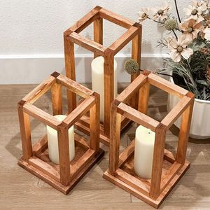 Linterna de vela de madera de granja rústica linterna de madera hecha a mano para luz ambiental sala de estar dormitorio decoración del hogar - Product Image 6