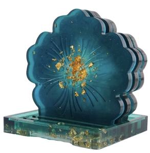Sous-verres en résine 10x10 cm avec bords dorés, design unique, faits à la main, lot de 4 pièces, accessoires de cuisine, vente chaude 2024 - Product Image 3