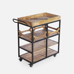 Carro de servicio de dos niveles de diseño clásico, marco de Metal negro con ruedas para comedor, sala de estar, uso en restaurante - Product Image 5