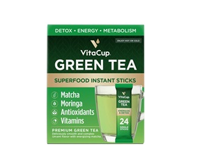 VitaCup Té Verde en Sobres Instantáneos, Mejora la Energía y Desintoxica con Matcha, Moringa, Vitaminas B, D3, Fibra, Keto, Paleo, 24 Unidades - Product Image 1