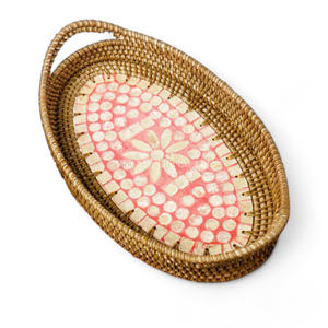 Bandeja Ovalada de Ratán con Incrustaciones de Nácar, Suministro al por Mayor, Vajilla Decorativa para Catering y Hogar - Product Image 2