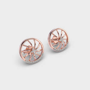 Boucles d'oreilles de luxe en or rose/jaune/blanc 18 carats avec diamants ronds pour femmes |   Design moderne de roue tourbillonnante |   Bijoux fins - Product Image 3