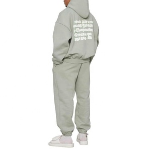 Streetwear 100% coton personnalisé survêtement délavé à l'acide ensemble de 2 pièces impression bouffante pantalons de survêtement délavés au soleil et pull-over ensemble à capuche Fo - Product Image 3