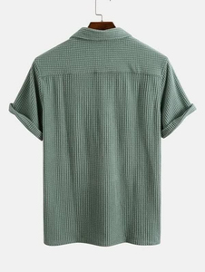 เสื้อโปโลลายทางมีกระดุมสำหรับผู้ชาย, ชุดเดรสแขนสั้นลายทางเสื้อมีกระดุม - Product Image 5