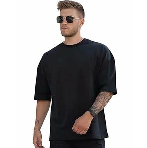 300 GSM Heavyweight Mock Neck <b>T</b>-<b>Shirt</b> Luxury Blank Heavy 100% Cotton Custom Thick Wide Mock <b>Collar</b> Oversized <b>T</b> <b>Shirt</b> Men - Product Image 5