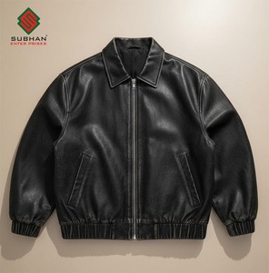 Blouson Bomber Casual d'Hiver pour Homme avec Col Mandarin Fermeture Éclair Motif Uni Cuir Synthétique Service OEM - Product Image 5