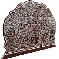 Tête de lit artisanale Smart Art en bois sculpté, motif Paon Reine, éclairée et réglable en hauteur, finition blanchie à la chaux, en bois d'ingénierie à motifs floraux