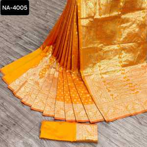 Vêtements ethniques indiens en soie douce avec motif de tissage Zari et Meenakari Weawing Rich pallu avec bordure de tissage Zari Sari avec chemisier - Product Image 5