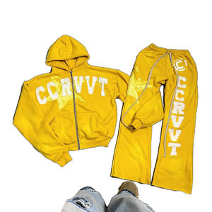 Survêtements personnalisés deux pièces surdimensionnées 100% coton survêtement joggings pantalons de survêtement évasés et ensemble de survêtements à capuche hommes survêtements survêtements - Product Image 1