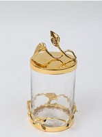 NUEVA COLECCIÓN DE LUJO DECORATIVO CRISTAL MARTILLADO DISEÑO DE HOJA DE ORO JUEGO DE BOTELLAS DE FANTÓN CUBIERTA CHOCOLATE CARAMELO GALLETAS TARRO DE ALMACENAMIENTO