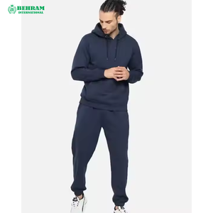 Ensemble de survêtement pour homme 100% coton à capuche, couleur unie, sweat-shirt et pantalon de jogging à manches longues, vêtements décontractés d'automne avec poches latérales - Product Image 5
