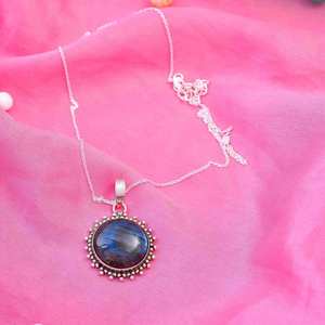 Collier Labradorite grise vintage avec pendentif plaqué or, bijoux faits à la main, cadeau pour femmes pour monture de fiançailles - Product Image 3