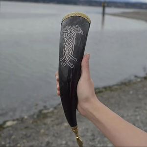 Corne à boire Viking antique Buffle naturel sculpté Style animal écologique Poli Artisanat - Product Image 1