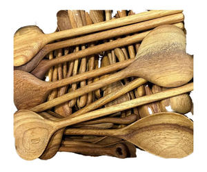 Juego de Cucharas de Madera Natural Sostenible, Diseño Artístico de Hojas, Flores y Colas de Pescado, Cucharas de Madera Biodegradables para Café y Cocina - Product Image 1