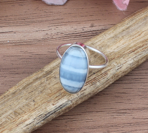 Natural Blue Lace Agate Gemstone <b>Ring</b> Handmade 925 Sterling Silver Oval <b>Statement</b> Jewelry <b>for</b> <b>Women</b> - Product Image 5