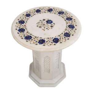 Modern Floral Inlay Marble Coffee <b>Table</b> Easy Assembly with Sophisticated Octagonal <b>White</b> Glass Top Home Furniture - Product Image 1