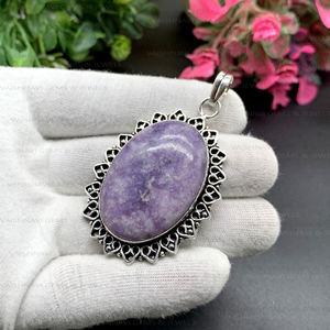 Venta al por mayor diseño único estilo bohemio niños Collar personalizado Color lepidolita oxidado latón artesiano colgante Cristiano - Product Image 3