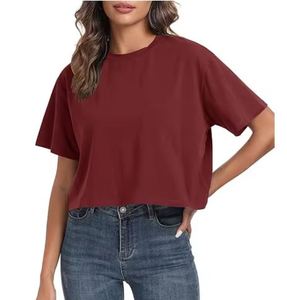 T-shirts courts d'entraînement surdimensionnés pour femmes col rond manches courtes décontracté ample été culture t-shirts hauts coton - Product Image 4