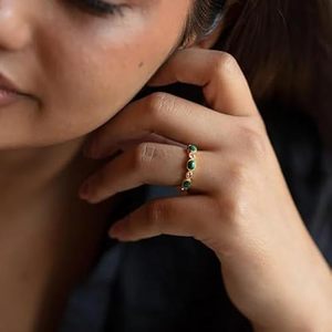 Bague femme Malachite naturelle CZ pierre précieuse véritable pierre de naissance mariage Minimal Dainty bijoux faits à la main 925 bague en argent Sterling - Product Image 3