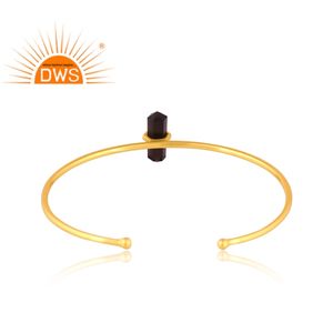 Meilleure vente Bracelet en argent sterling plaqué or 18 carats Quartz fumé naturel Conception de capsule de pierres précieuses Fabricant de bijoux - Product Image 1