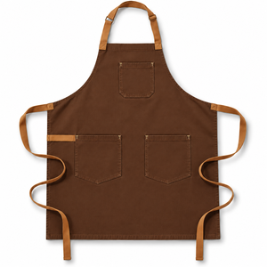 Bib <b>Apron</b> Canvas Brown Classic Style Eco-Friendly Sleeveless Multiple Pockets Cooking Use Daily Wear - Product Image 1