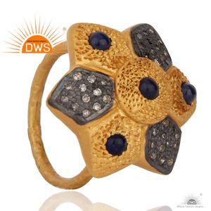 Anillo apilable de piedras preciosas de zafiro azul y diamante natural chapado en oro de plata esterlina superventas Fabricación de joyería fina Demi - Product Image 2