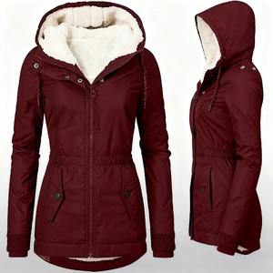 Veste à capuche de couleur unie pour femme |   Manteau chaud à manches longues avec poche zippée et doublure en polaire - Product Image 1
