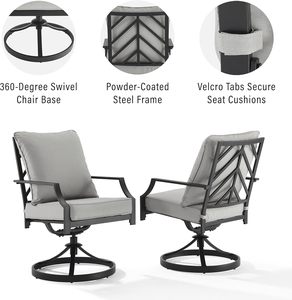 ชุดเก้าอี้หมุนกลางแจ้งเก้าอี้ลานรับประทานอาหารสำหรับดาดฟ้าสนามหลังบ้านสีดำด้านพร้อมเบาะสีเทา - Product Image 6