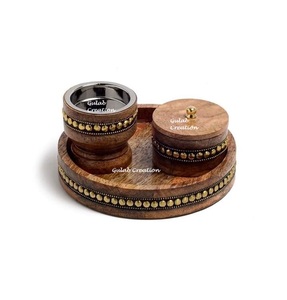 Juego de quemador de incienso de resina de madera redonda, bandeja con tapa dorada, soporte decorativo Bakhoor Mubkhar para difusor de aromaterapia de fragancia para el hogar - Product Image 3