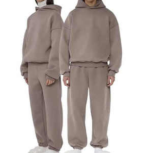 baggy <b>pants</b> sweatsuits Boxy Fit French Terry Zip up Hoodie and Sweatpants Set <b>Cropped</b> Boxy Drop Shoulder Fleece Tracksuit - Product Image 3
