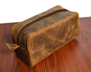 Vintage Brown Eco-Friendly Leather for Toiletry Case Zipper Closure Custom Logo Dopp <b>Kit</b> Fashionable Cosmetic <b>Makeup</b> Bag - Product Image 3