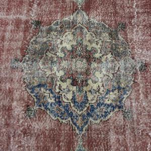 Tapis vintage de grande taille 6,4 x 9,6 pieds, tapis turc abstrait rouge et bleu en laine - Product Image 3