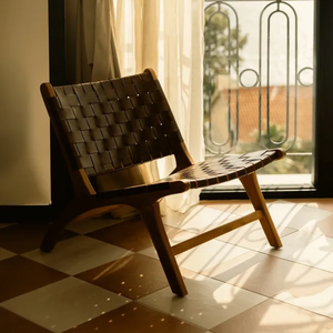 Sillón moderno con acabado de color natural y cuero genuino para sala de estar, hogar, hotel y apartamento, muebles - Product Image 1