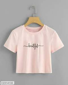 Camiseta de manga corta con estampado ajustado de cuello redondo informal de alta calidad para mujer, Top corto, Tops para mujer - Product Image 3