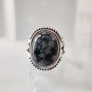 Bague pour femme en obsidienne flocon de neige naturelle, style bohème, cadeau d'anniversaire ou de Saint-Valentin, bijoux en argent sterling 925 - Product Image 2